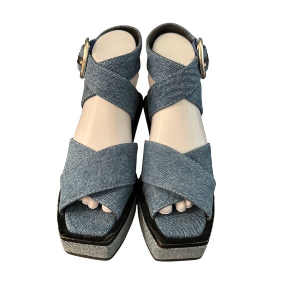Rag & Bone Women's Santiago Crisscross Blue Denim Wedge Sandal Size 35 WORN ONCE - Picture 2 of 7